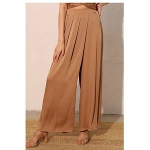 🤎 KLD Asymmetrical Satin Pleated Pants – Café | NWT 🤎